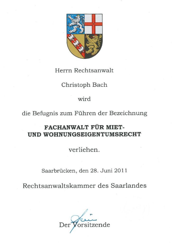 Zertifikat Christoph Bach
